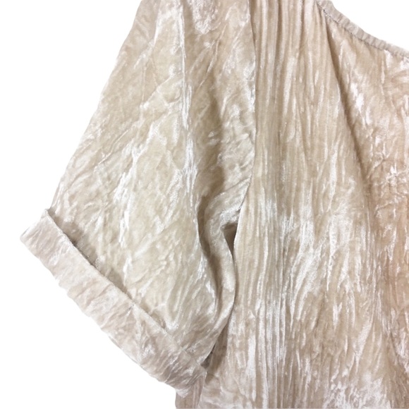 Floreat | Champagne Velvet Shift Dress Short Sleeve Front Pockets Size Small - Picture 3 of 9